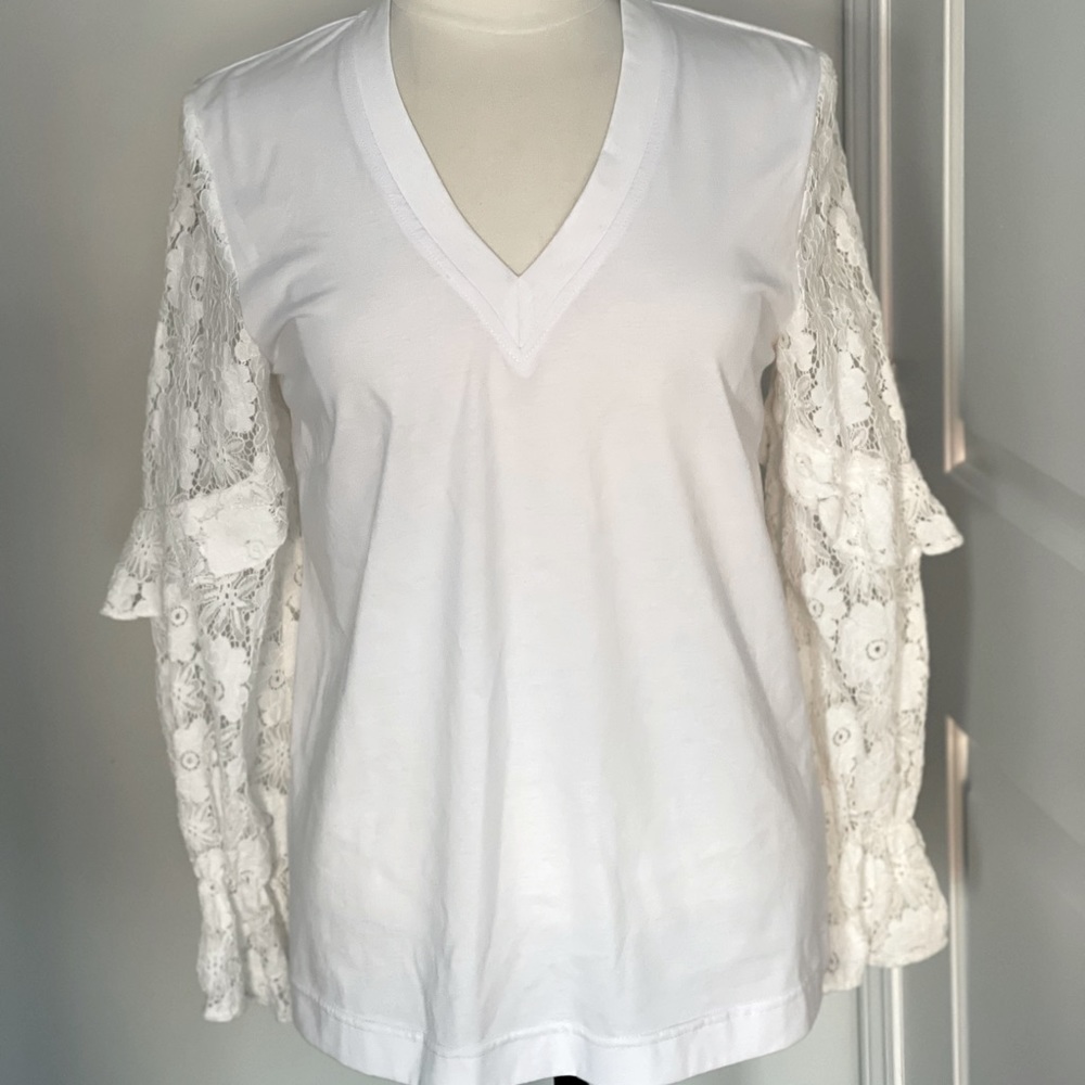 Top with Lace Ruffled Sleeves